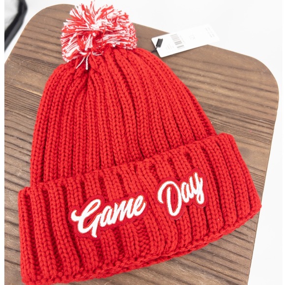 Anthropologie Wild Collective Red Game Day 46 Floral Beanie Pom Pom Hat NWT‎